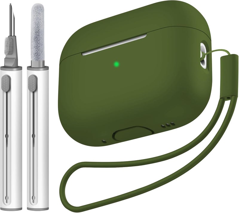 Tandoler Compatible with Airpods Pro 2 Case, Soft Silicone Skin Cover Protective Cases with Cleaner kit and Lanyard Compatible for AirPod Pro 2nd Generation, Front LED Visible - Grass Green - Image 1